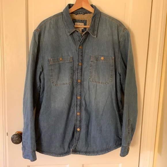 Men’s L.L. Bean Denim Sherpa lined Shirt Jac Medium - Picture 1 of 5